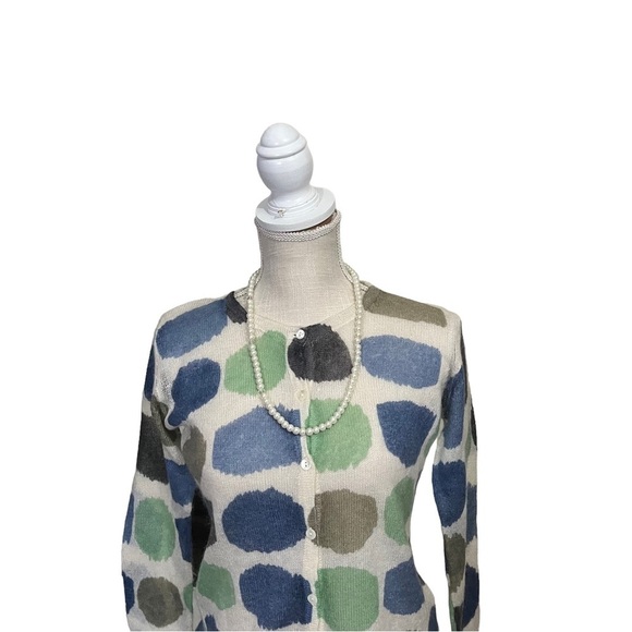 Brodiaea Women Cream & Colorful Smears 7 Button Cardigan Sweater Sz M Mohair NWT - Picture 2 of 13